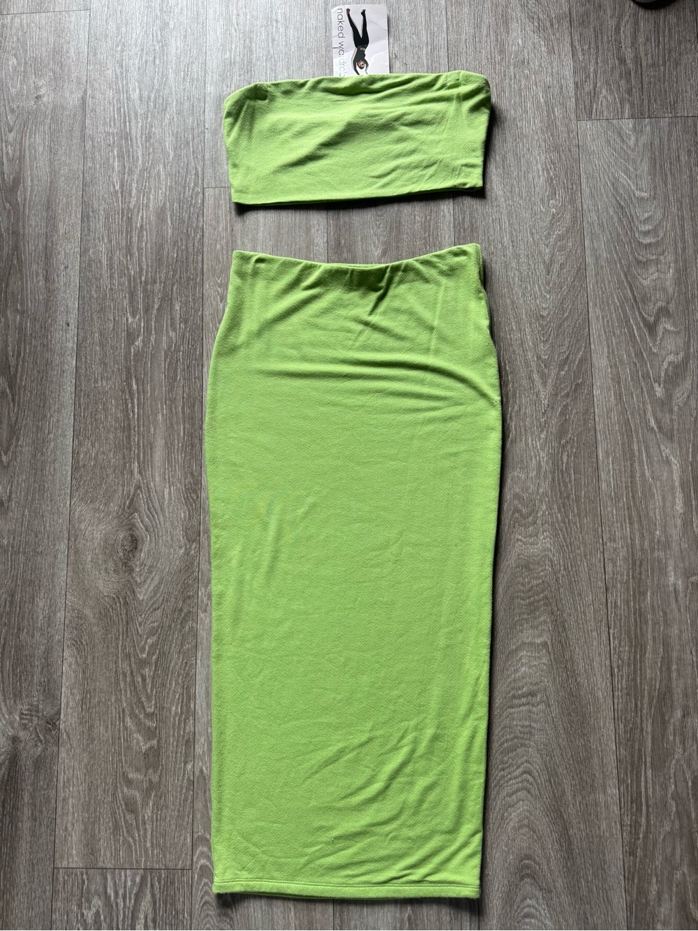 Naked Wardrobe Lime Two-Piece Tube Top & Midi Skirt Set